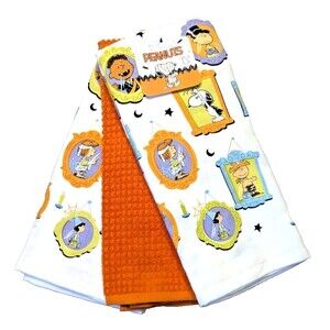 Holiday Peanuts Snoopy and Friends Kitchen Towels Portrait Print 3-Pc Cotton NEW